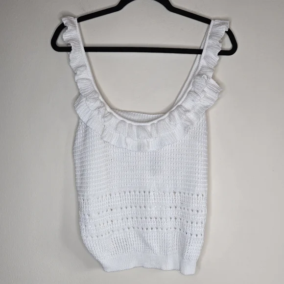 7 FOR ALL MANKIND NWT Crochet Knit Pointelle Ruffle Tank Top - Picture 2 of 10